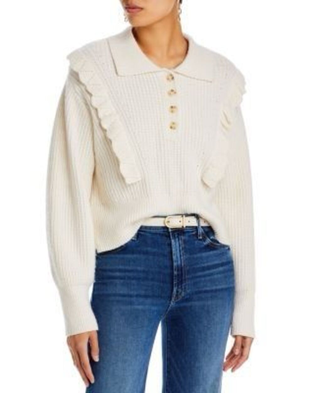 Derek Lam 10 Crosby Noelia Collared Ruffle Sweater ivory women's size medium